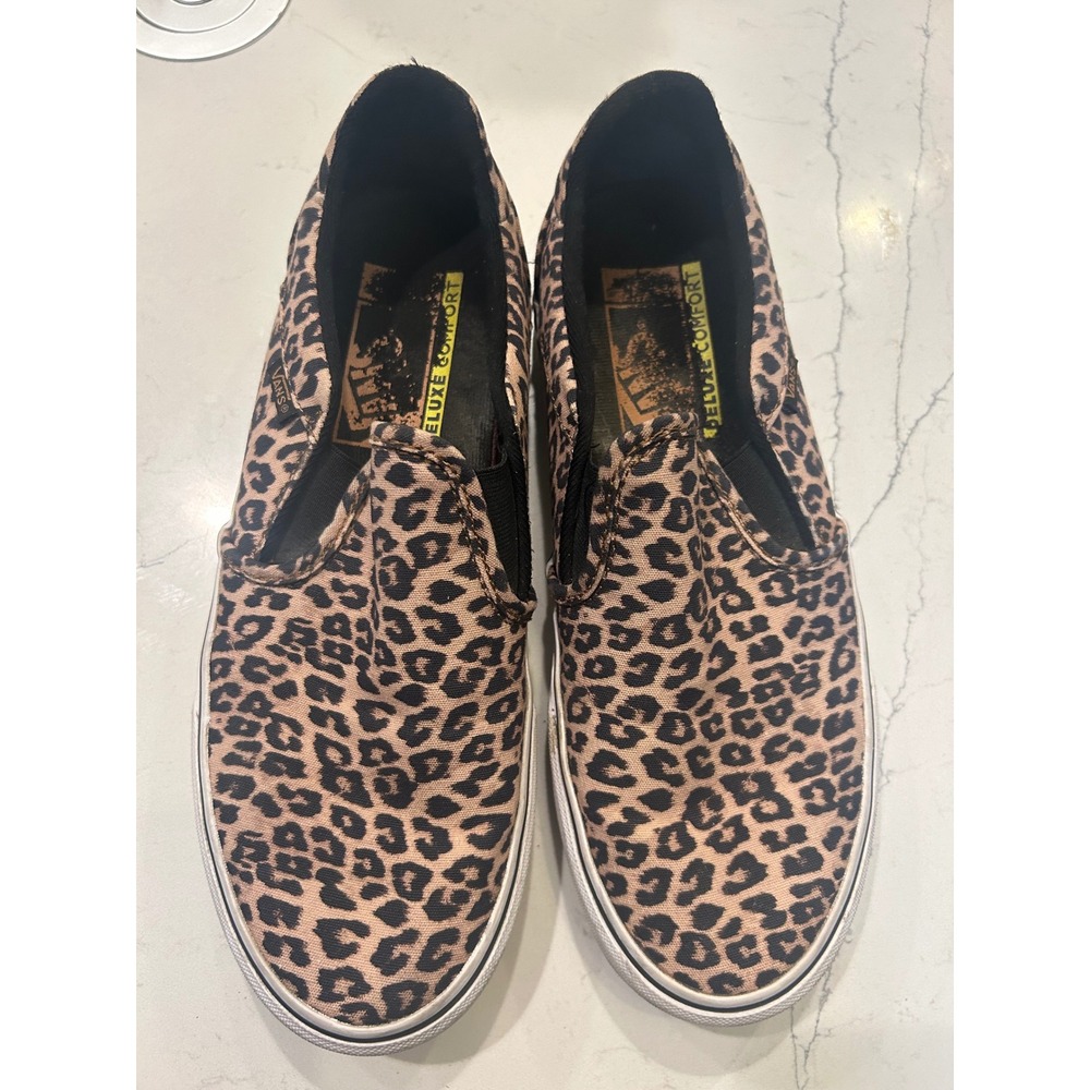 Vans Leopard Print Slip-On Sneakers in Brown and Black